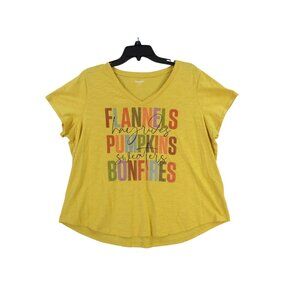Old Navy Flannels Pumpkins Bonfires Autumn Graphic Tee Shirt Womens XL Yellow